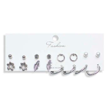 طقم أقراط فضي وردة 8