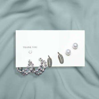 طقم أقراط فضي ورقة شجر