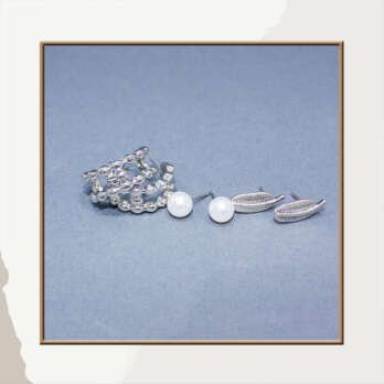 طقم أقراط فضي ورقة شجر