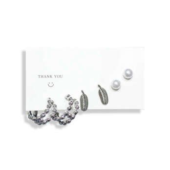 طقم أقراط فضي ورقة شجر