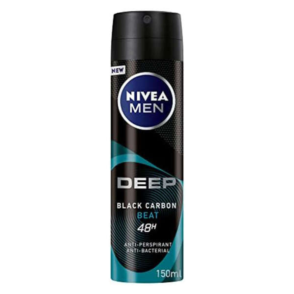 Nivea Men Antiperspirant Spray Deep Black Carbon Antibacterial Wood Fresh Scent - 150ml