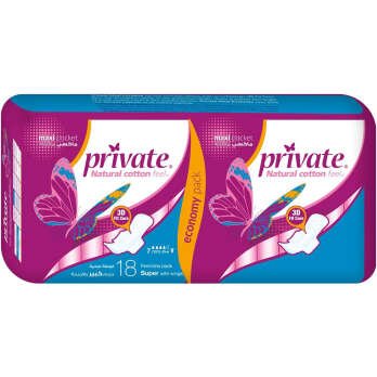 Private Maxi Super Pads With Wings – 18pads