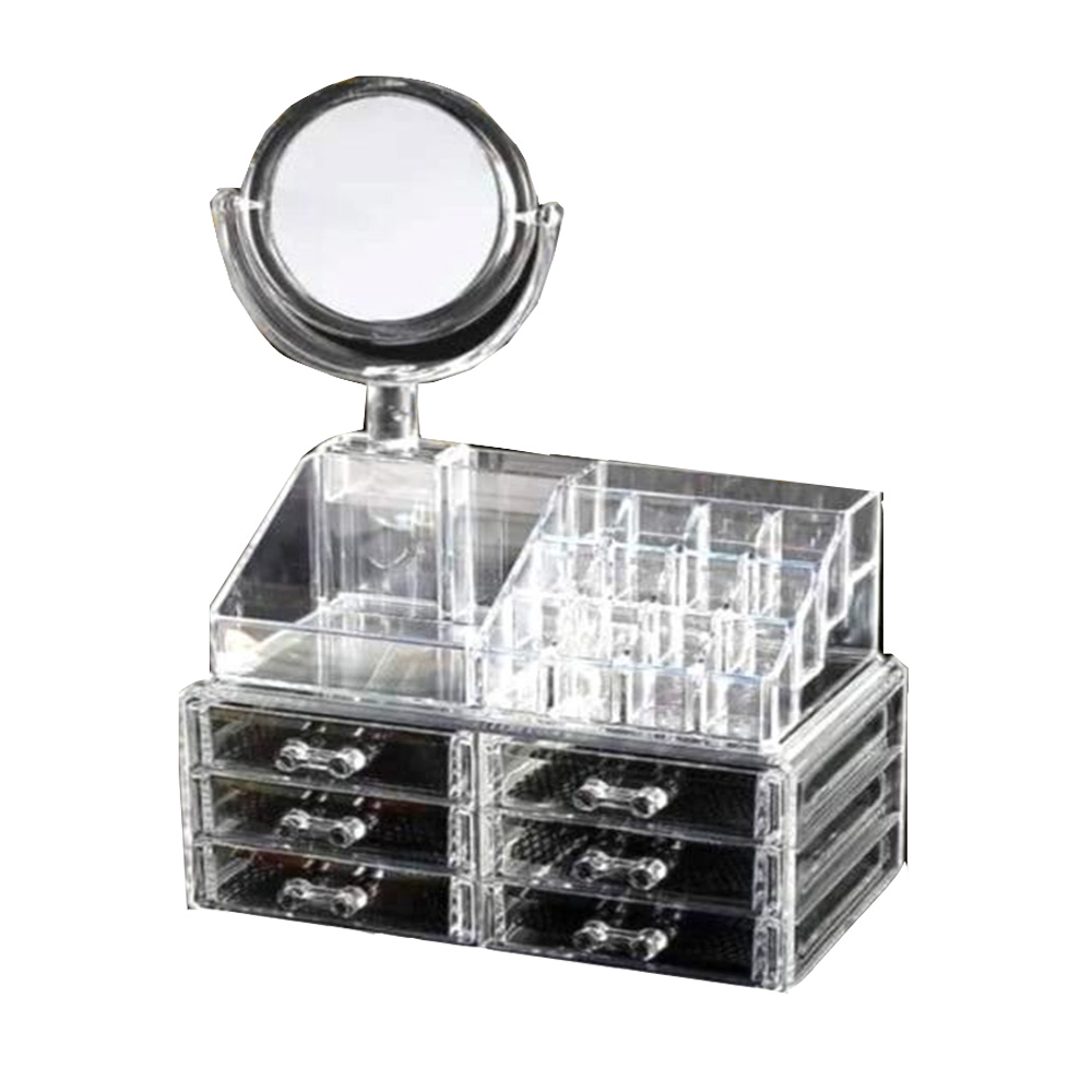 Acrylic makeup organizer with mirror