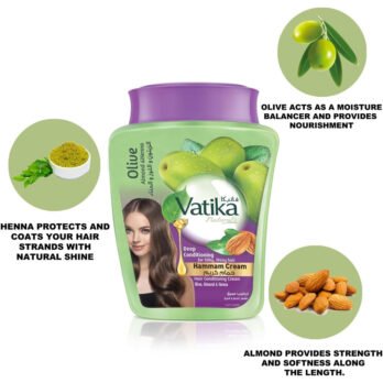 فاتيكا حمام كريم للترطيب العميق للشعر بزيت الزيتون واللوز والحناء - 900جم