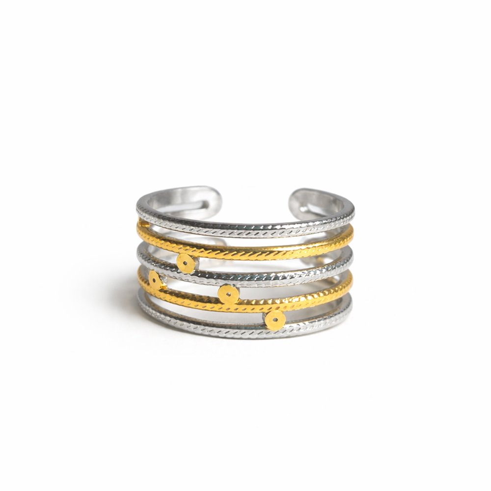 101279 Stainless steel ring silver and gold free size - lines