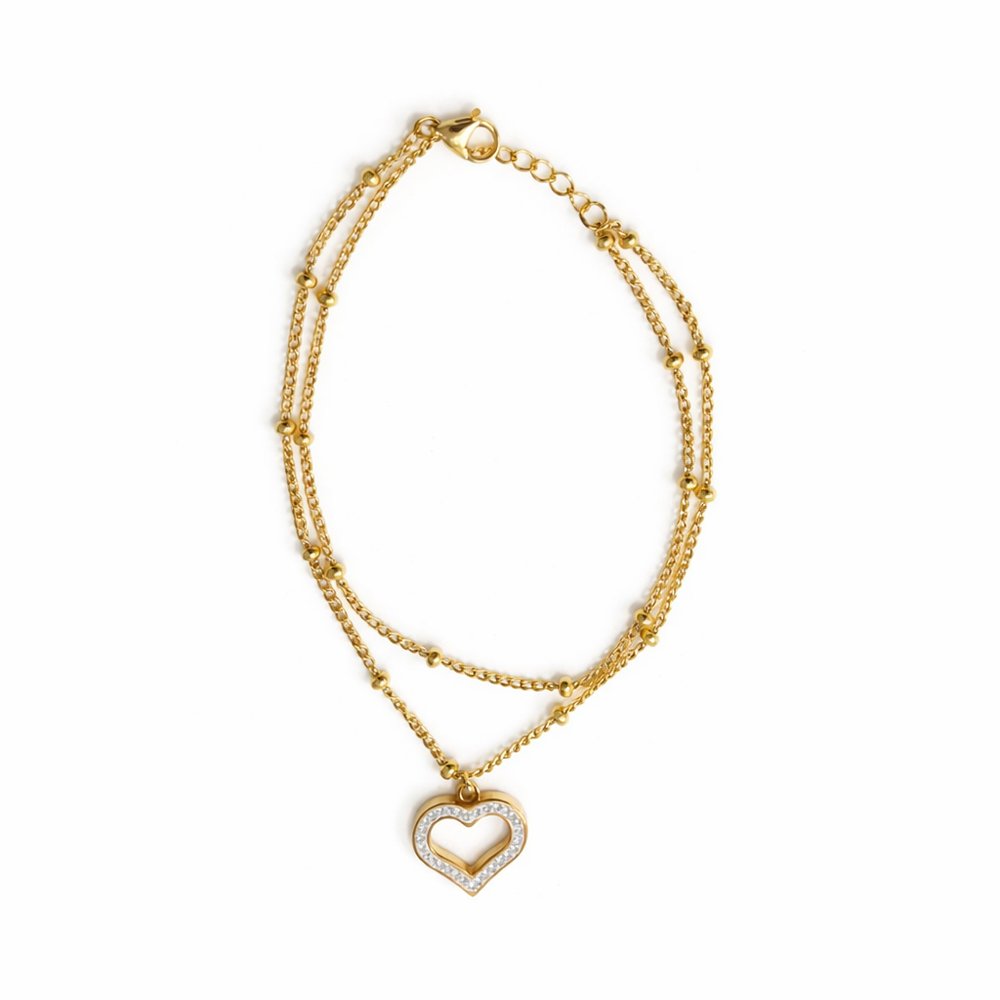 101296 Two-piece stainless steel anklet - heart