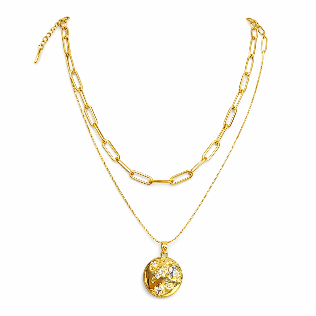 101269 Two-tier stainless steel chain - beaded circle