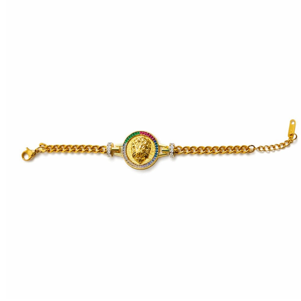 101284 Versace Stainless Steel Lion Head Bracelet with Colored Stones