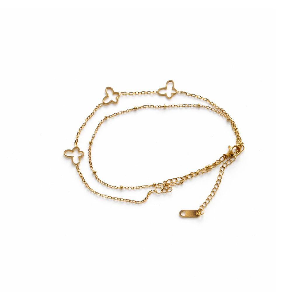101289 Two-layer stainless steel anklet - butterflies
