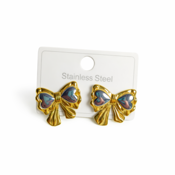 Stainless steel bow earrings silver and gold