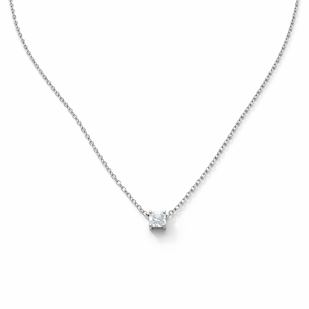 101326 Stainless steel chain with a small square bezel - silver