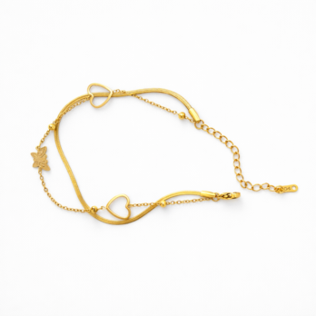 Stainless steel bracelet two layers heart and butterfly design