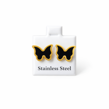 Stainless Steel Butterfly Earrings - Black