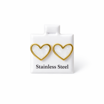 Stainless steel heart-shaped earrings with a gold-tone frame - white