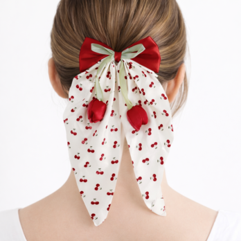 Satin Bow Hair Clip - Cherry