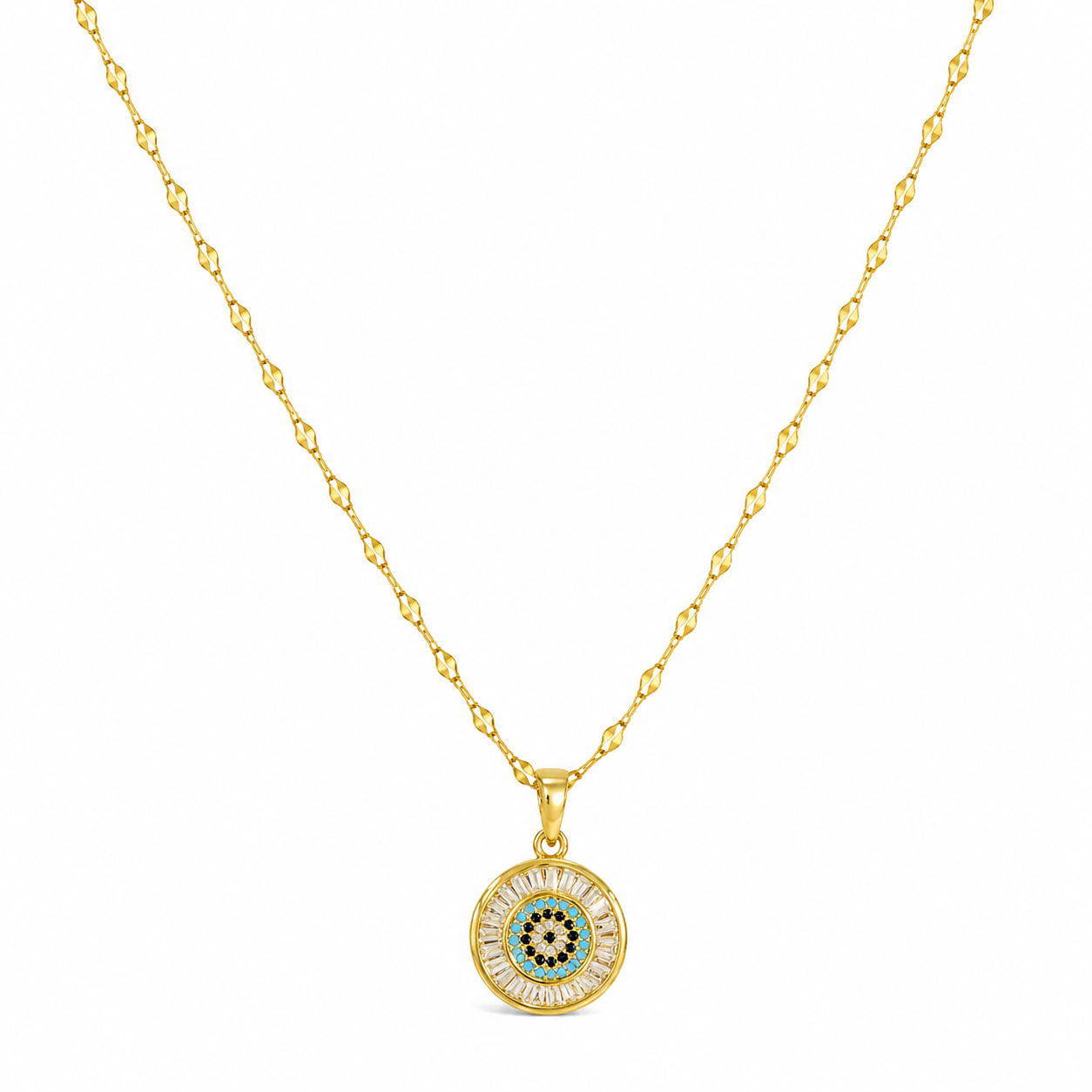101423 Stainless Steel Circle Necklace with Colorful Gemstones