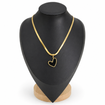 Stainless Steel Snake Back Heart Necklace - Black