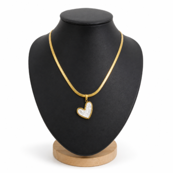 Stainless Steel Snake Back Heart Necklace - white