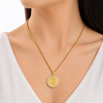Stainless steel chain with the word "Allah" inscribed in a circle