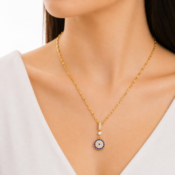 Stainless steel chain circular design studded with blue stones