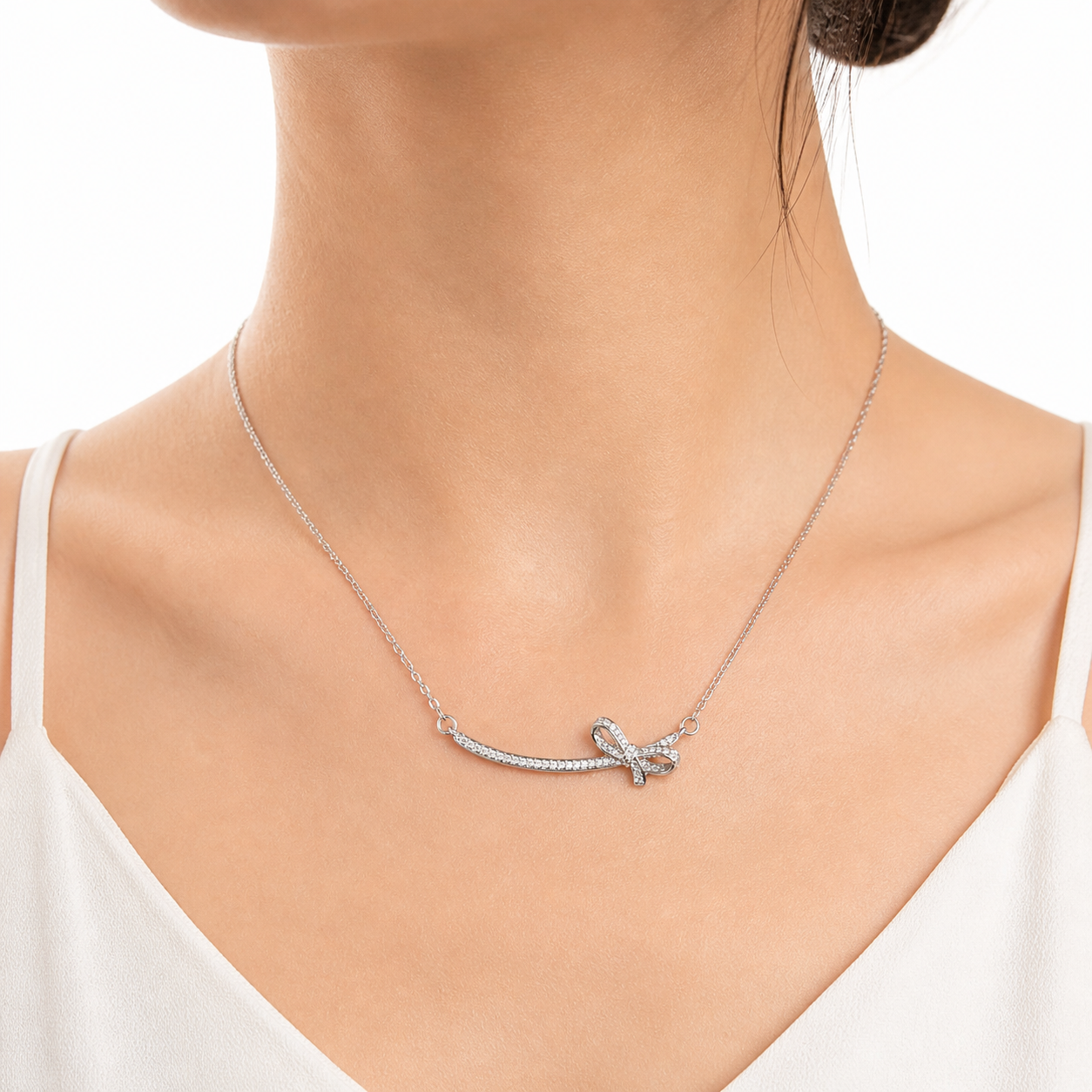 101432. Silver Stainless Steel Bow Necklace