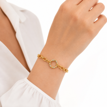 Stainless Steel Circle Bracelet with Gemstones and Hearts