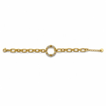 Stainless Steel Circle Bracelet with Gemstones and Hearts